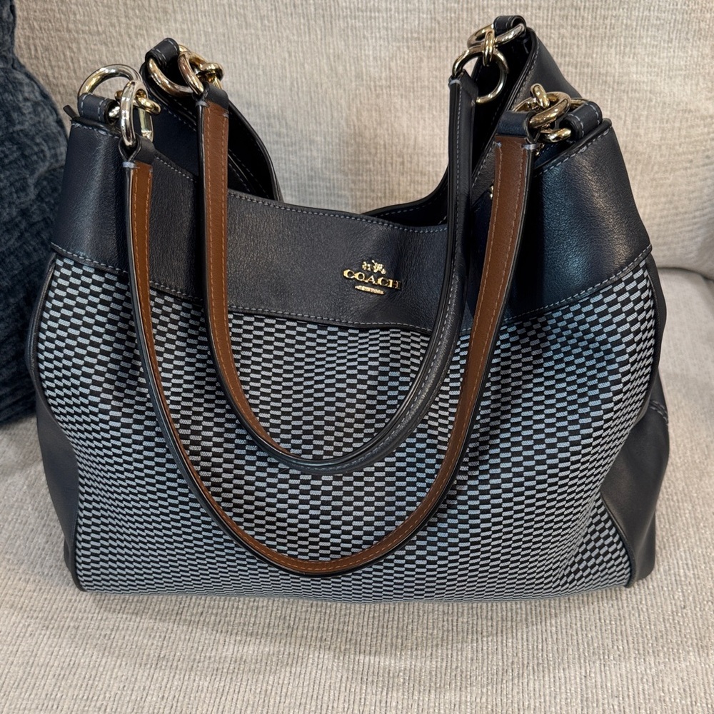Coach Blue and Brown Signature Tote Bag HUGE POCKETS!! New